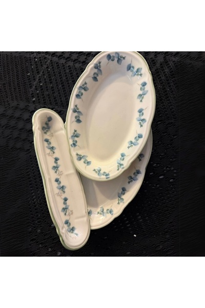 Zuccara Maison 6 Parça Porselen Kahvaltı / Sunum Seti – Yeşil-Mavi Yaprak Des...