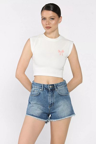 GÜLSELİ Navy Blue Women's Jean Denim Shorts with Tassels