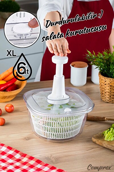 ERSAT HOME BÜYÜK BOY 6 LT Manuel Sebze Kurutucu Salata Kurutucu (Stop Düğmeli)