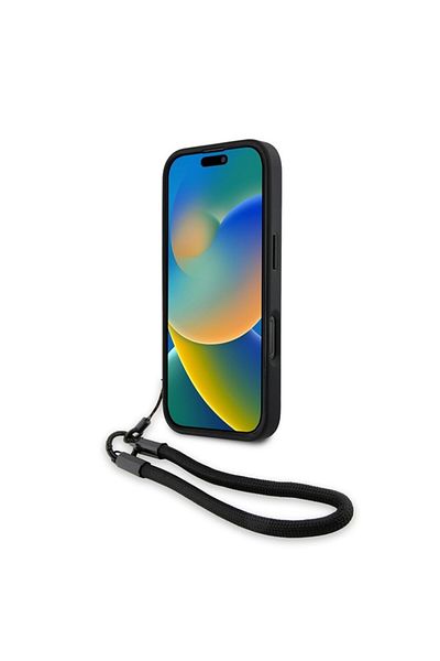BMW Premium Genuine Leather iPhone 16 Pro Case with Hand Strap and BMW Approved Design in Navy