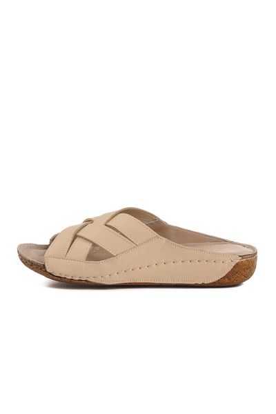 AYAKMOD Beige Genuine Leather Women's Slippers 003 Z