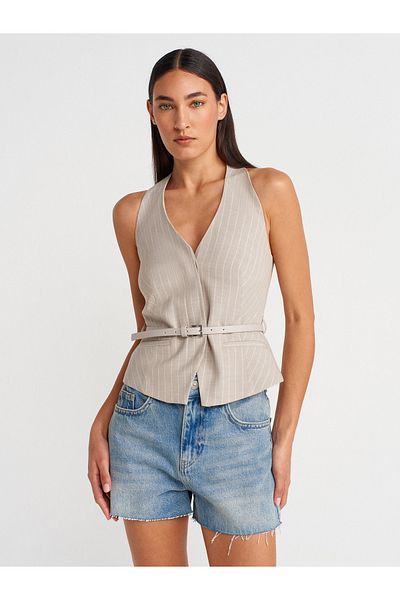 Dilvin 60589 Belted Vest-Stone