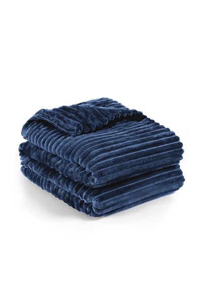 Hotel Linen Klub Microfleece Blanket Double(200x220 cm) – Ultra-Soft, Lightweight 300GSM, Warm - Stripe Pattern-Navy