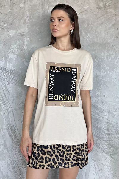 GÜLSELİ Tricou Stone pentru damă, cu decolteu rotund, imprimat cu piatră