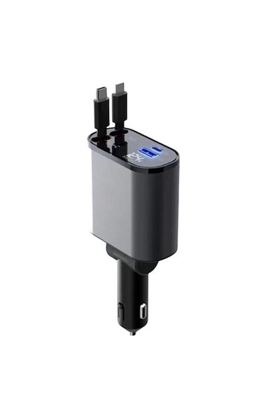 OEM Car Auto Charger PD 4 in 1, Flexible Retractable Cables USB-C and Lightning, USB-C and USB-A Output,