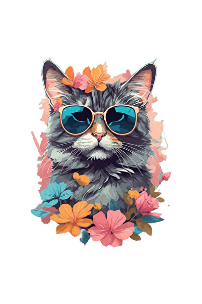 INOVATIX Σετ 8 τεμαχίων, Αυτοκόλλητη Γάτα με λουλούδια στα μαλλιά, INOVATIX®....