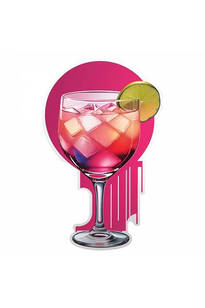 INOVATIX Set de 8 piese, Autocolant cocktail martini roz cu lime, INOVATIX®. 6 cm