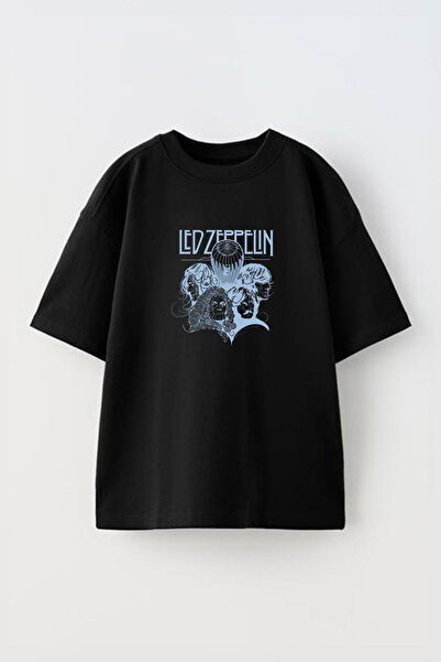 Anetos Tricou Led Zeppelin Feces Pre cu imprimeu Cotton Black supradimensionat