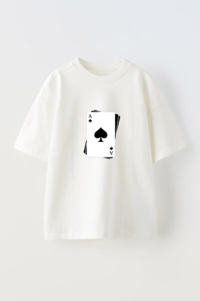 Anetos Tricou Minimalist Card Front cu imprimeu Cotton White supradimensionat