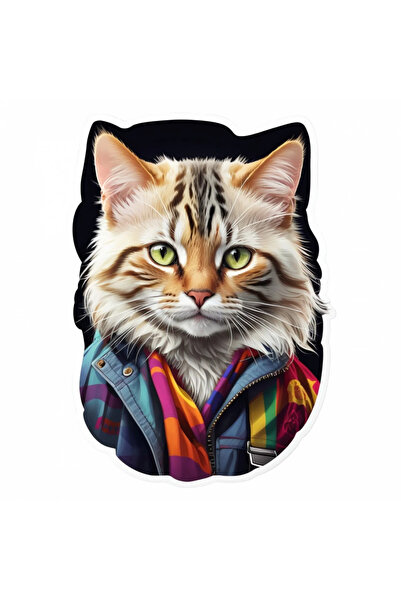 INOVATIX Σετ 8 τεμαχίων, Αυτοκόλλητο Pixie bob γάτα με μπουφάν, INOVATIX®. 6 εκ.