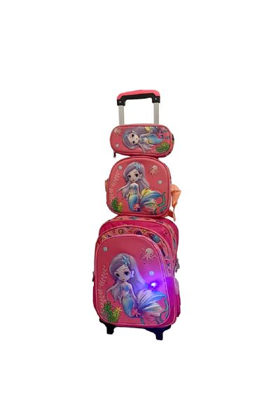 OEM Trolley Schoolbag Set for Girls, with Lights, 41x30x18 cm, with Bag and Pencil Case Accessories, Mermaid