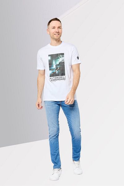Lamborghini Men Crew Neck Short Sleeves Graphic Printed T-shirt, White