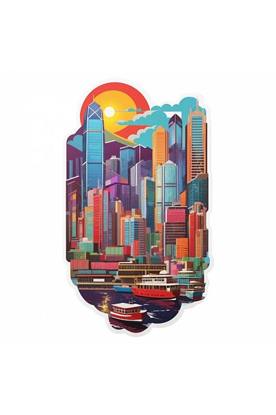 INOVATIX Set of 8, Sticker Hong Kong City at Sunrise, INOVATIX®. 6 cm