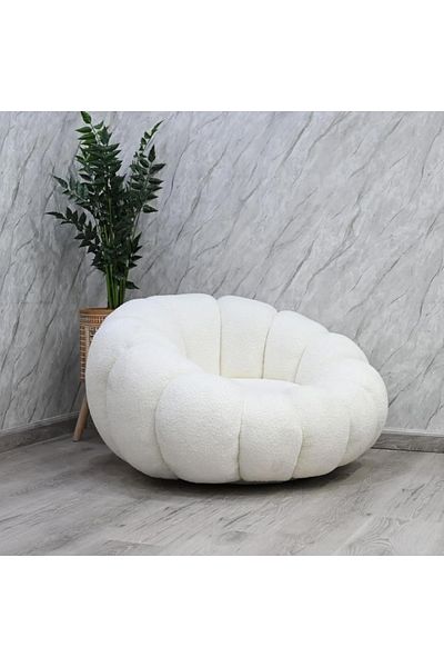 rexa White Bouclé Swivel Fabric Chair Comfort for Living Spaces – 100×65×35 cm