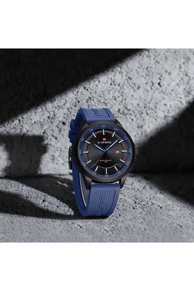 Naviforce Blue & Black Sporty Men's Watch with Silicone Strap