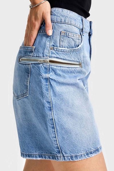 its basic Women's Blue Color 2S5-3 Midi Length Side Zipper Mom Fit High Waist Design Denim Shorts