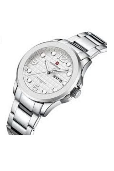 Naviforce Premium Stainless Steel Luxury Mens Watch with Elegant White Dial Stylish Numeric and Crystal
