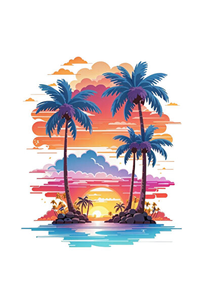 INOVATIX Set de 8 piese, Autocolant Palmieri la apus, INOVATIX®. 6 cm