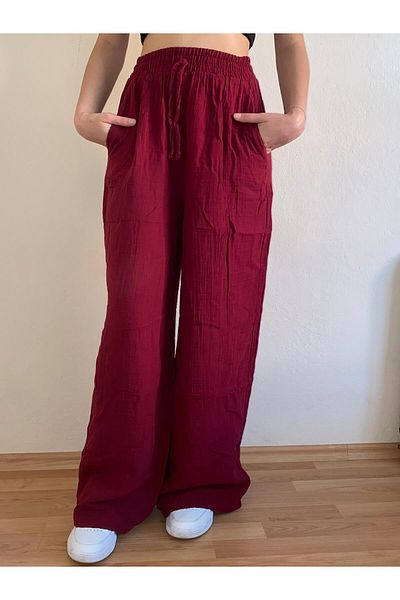 Mixray Muslin Palazzo Women's Trousers with Elastic Waist