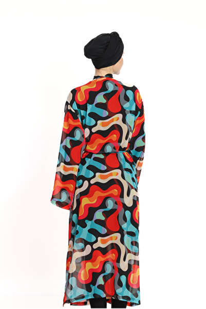 İKSUN Patterned Hijab Tulle Pareo Long Design Kaftan Kimono