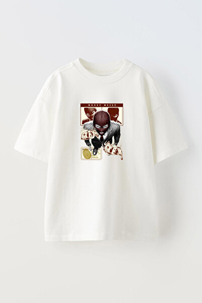 Anetos Μπλουζάκι Money Heist Pre με τύπωμα Cotton White oversized