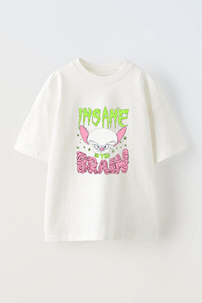 Anetos Tricou Insane In The Brain Front cu imprimeu din bumbac alb supradimensionat