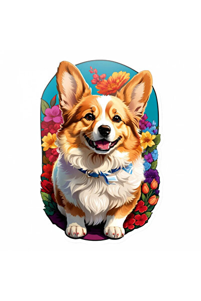 INOVATIX Set de 8 autocolante, Pembroke Welsh Corgi în culorile florilor, INO...
