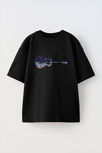 Anetos Tricou Nature Guitar Canvas Front cu imprimeu Cotton Black supradimens...