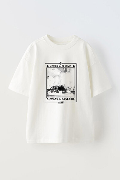 Anetos Μην είσαι ποτέ φίλος, πάντα μπροστά με τύπωμα βαμβακερό λευκό μπλουζάκι oversized