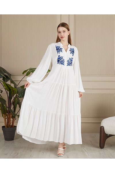 EL jadida Women's Embroidered Katkat Plus Size Viscose Dress White
