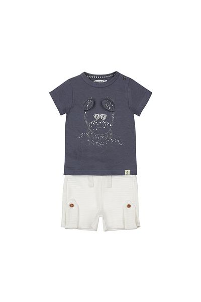 Dirkje Boys' Cotton T-Shirt and Shorts Set - Navy Blue and White