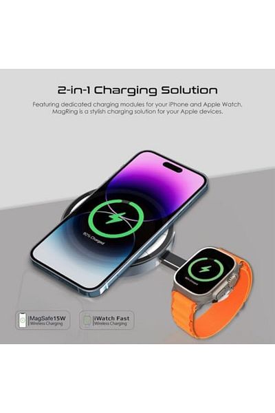 Promate Transparent 2-in-1 Charging Base with 15W MagSafe and Foldable 180 Degrees Design, Black