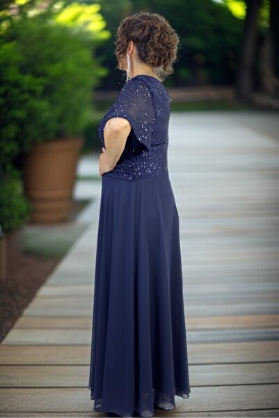 yagmurberen V Neck Sequin Sequin Degtay Double Breasted Cutout Plus Size Chiffon Evening Dress