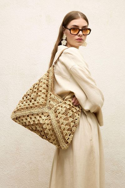 FASHION COCKTAIL Μοντέλο πεταλούδας με κουμπωτό εσωτερικά, λουράκι, επένδυση, παραθαλάσσια τσάντα ώμου για διακοπές