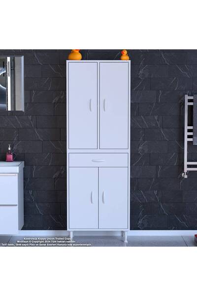 Modilayn 70 x 173 x 32,5 cm’lik 1 Çekmece 4 Kapak 3 Raf 6 Gözlü Organizatör Mutfak Dolabı Çok Amaçlı Dolap