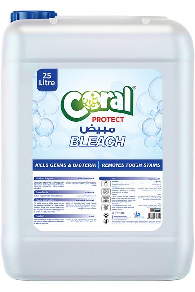 Coral Protect Multipurpose Liquid Bleach with Powerful Stain Removal, Kills Germs - 25 Litres