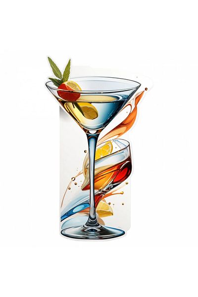 INOVATIX Set of 8 pieces, Cocktail Sticker dry martini with mint, INOVATIX®. 6 cm