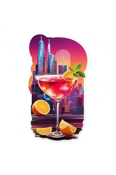 INOVATIX Set of 8 pieces, Cosmopolitan Cocktail Sticker, INOVATIX®. 6 cm