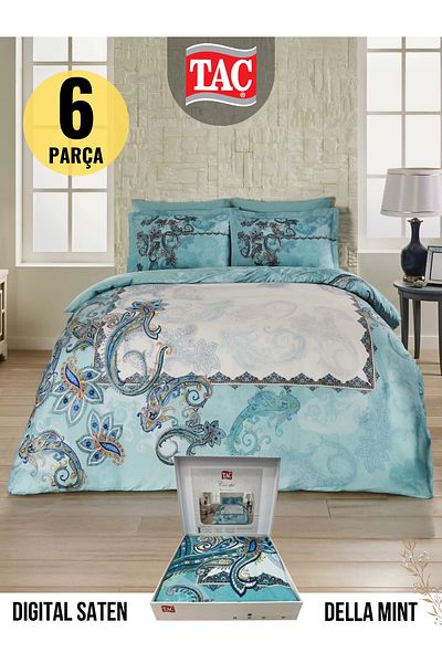 Taç Delta Mint Duvet Cover Set Double Digital Satin