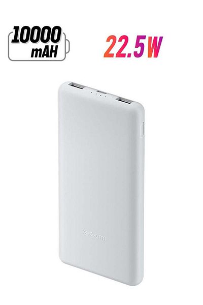 Xiaomi 10000 mAh Power Bank Lite, 22.5W Fast Charging, USB-C & 2 USB Ports - Light Gray