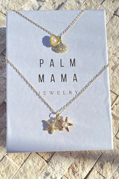 PALM MAMA JEWELRY PALMMAMA Kadın Gold Zirkon Taşlı Deniz Kızı Yıldızı Açılan Minimal Incili Çelik Kutulu Hediye Kolye
