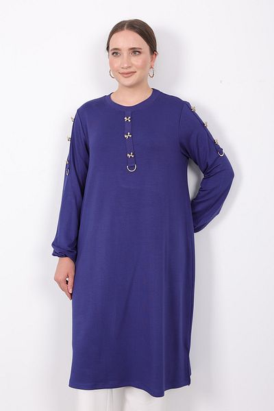 Linvey Crystal Comfortable Casual Stylish Buttoned Half Placket D Buckle Sports Tunic