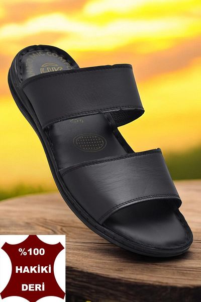 ISPARTALILAR 039 Daily Orthopedic Sole Genuine Leather Men's Slippers Puff Soft Inner Sole