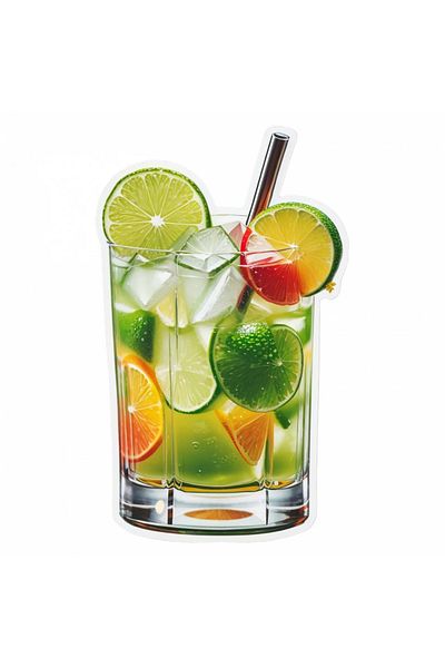 INOVATIX Set of 8 pieces, Sticker Cocktail Caipirinha with ice and straw, INOVATIX®. 6 cm