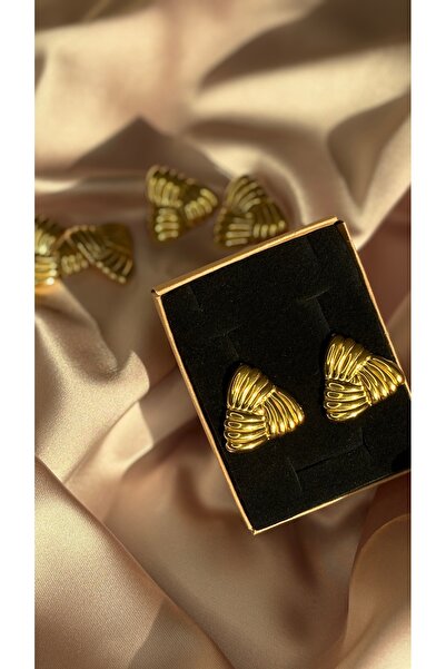 NİSDUAS Vintage Esintili Kabartmalı Gold Küpe