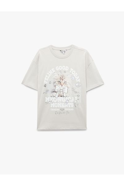 Koton New Season Short Sleeve Crew Neck Printed Cotton T-Shirt
