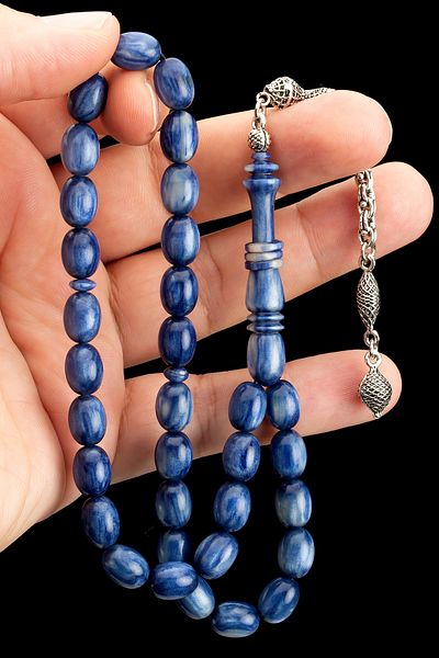 OTTOTESBİH هدية للرجال 8x11mm كاتالين تسابيح، تسابيح باغا النازف أزرق أبيض