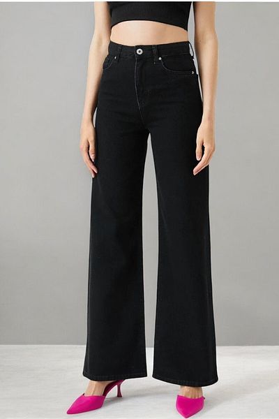 Livik Harmony Women's Lycra Stretchy Special Wide Leg Jeans, Palazzo Model Loose Cut Wide Leg