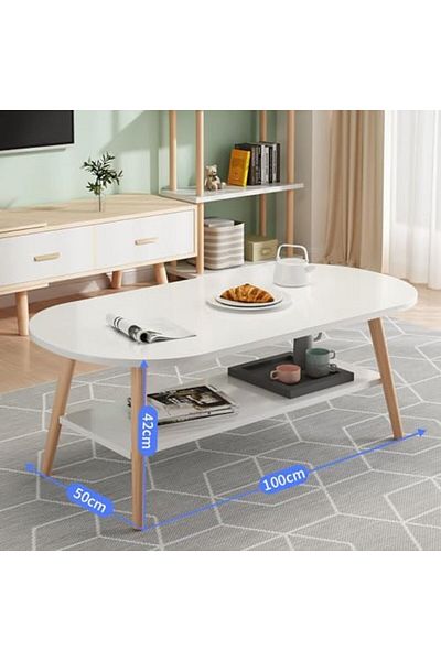 Generic MUMOO BEAR Modern Coffee Table Rectangle Tea Table 2 Tier Sofa Side Table White Wooden Leg Small Tab