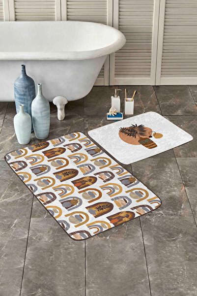 Realhomes طقم سجادة حمام عرقية بوهيمية مكونة من قطعتين ومجموعة سجادة مقعد المرحاض